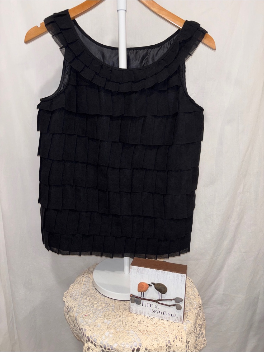 New York & Company Black Quilted Satin Dress Top